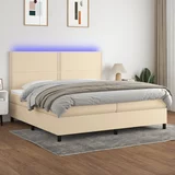 vidaXL Box spring postelja z vzmetnico LED krem 200x200 cm blago