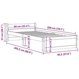 Posteljni okvir iz trdnega lesa 90x200 cm, (20644764) | Shoptok.si