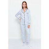 Trendyol Blue Striped Piping Detailed Sleep Banded Fleece Winter Knitted Pajamas Set | Eponuda.ba