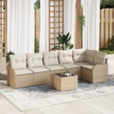 vidaXL 7-delni set vrtnih kavčev z blazinami rjavega poli ratana | Shoptok.si