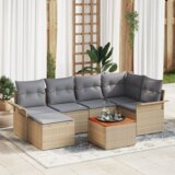 vidaXL 7-delni vrtni kavč set s blazinami Bež poli ratan akacija | Shoptok.si