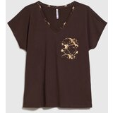 Marisse Brown Cotton T-Shirt With Decorative Pocket | Shoptok.si