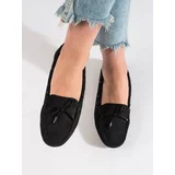 Shelvt Comfortable suede loafers for women black