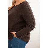 Kesi Włoski Plus size women's sweater with a boat neckline brown | Shoptok.si
