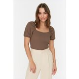 Trendyol Mink Square Neck Crepe Fitted Knitted Blouse Cene
