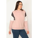 Şans Women's Plus Size Rose Pink Color Detailed Hooded Sweatshirt Cene
