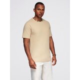 Ombre Men's waffle-textured T-shirt with round neckline - sand | Shoptok.si