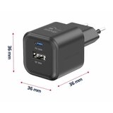 Swissten punjač za AC220, GaN, 20W, 1xUSB-C, 1xUSB-A, 3A, crni | shoptok.hr