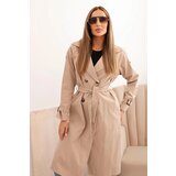 Kesi Włoski Women's coat tied at the waist with a collar beige Cene