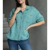 Gemre Women's mint short-sleeve sweater with decorative buttons | shoptok.hr