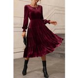 Fenzy Midi Obleka Iz Imitacije Žameta, Bordo | Shoptok.si