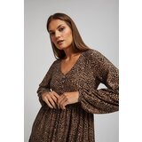 Marisse Patterned, Knee-Length, Ruffled Dress In Dark Beige | Shoptok.si