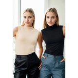 Dewberry 32501 2-Piece Sleeveless Body Set-BLACK-CREAM | Shoptok.si