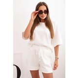 Kesi Włoski Women's butter set with a short-sleeved blouse and shorts with an elastic band ecru | Shoptok.si
