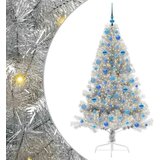 vidaXL Umjetna preddekorirana božićna jelka srebrna 180 cm PET | Shoptok.si
