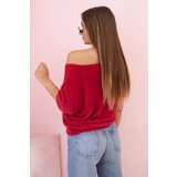 Kesi Włoski Women's sweater made of soft fluff with a V-neck and short sleeves burgundy | ePonuda.com