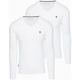 Ombre Set of men's SLIM FIT longsleeves with V-neck and logo 2-pack Cene