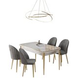 Hanah home trpezarijski set Rada, sto na razvlačenje i 4 stolice, ploča u dekoru belog mermera, zlatne noge, siva tkanina Babyface | Eponuda.com