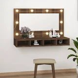 s ogledalom LED boja smeđeg hrasta 90x31,5x62 cm