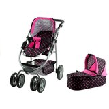 Kolica za lutku Alice 2u1 - crna s rozim točkicama | shoptok.hr