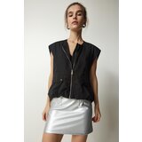  Women's Black Waist Pleated Cotton Vest | shoptok.hr