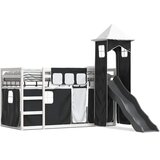 Krevet na kat s toboganom i zavjesama bijelo-crni 90 x 200 cm | shoptok.hr
