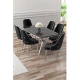 Hanah home trpezarijski set Asel, sto i 6 stolica, ploča u dekoru Sonata, hromirane noge, crna tkanina Babyface | Eponuda.com
