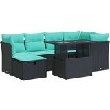  Vrtna sedežna garnitura z blazinami 7-delna črn ratan/akacija, (22047850) | Shoptok.si