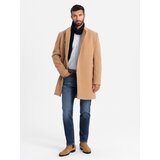 Ombre Men's coat with asymmetrical fastening and high collar - light brown | shoptok.hr