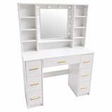  Veliki toaletni stolić s LED svjetlom, policama, 7 ladica, bijeli, 140x100x40 cm | shoptok.hr