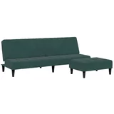 vidaXL Kavč dvosed z ležiščem in stolčkom za noge temno zelen žamet, (21228610)