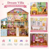 Ginger Home Velika drvena kućica za lutke za decu grand villa, 4 sprata, 28 komada nameštaja i dodatne opreme, više nameštanih soba, otvor | Eponuda.com
