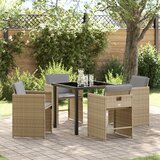 vidaXL Set Od 5 Komada Vrtnih Stolica S Jastučićima Bež Poli Ratan, Vrtni Stol Crna 80x80x73 cm Kaljeno Staklo | shoptok.hr