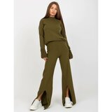 Fashion Hunters Khaki knitted trousers with a slit and an elastic waistband Cene