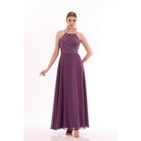 Carmen Plum Halter Sequined Long Evening Dress. | Shoptok.si