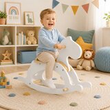 Ginger Home Детско Дървено Конче за Люлеене Бяло, Масивно Дърво, 70x20x47 см, Монтесори Играчка | shoptok.hr