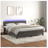  Box spring postelja z vzmetnico LED temno siva 160x200 cm žamet | Shoptok.si