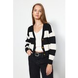 Trendyol Black V-Neck Color Block Knitwear Cardigan Cene