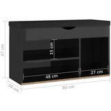 vidaXL klupa za cipele s jastukom sjajna crna 80 x 30 x 47 cm iverica | shoptok.hr