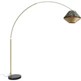 QAZQA Booglamp messing met dubbele velours kap blad dessin en beige - XXL u
