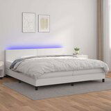  Box spring postelja z vzmetnico LED bela 200x200cm umetno usnje, (20788829) Cene