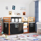  The living store pograd z zavesami bel in črn 90x190 cm trdna borovina - pograd, (21488363) | Shoptok.si
