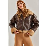 Bianco Lucci Women's Furry Leather Coat with Side Pockets Cijene