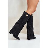 Boto FB2 Women's Eco Suede Boots With Rolled Shaft On Heel Black Bralise | shoptok.hr