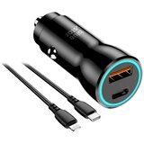  Auto punjač Blue Star 25 W (PD, QC 3.0, AFC) s USB C konektorom i USB C na Lightning 3A kabelom | shoptok.hr