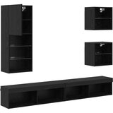 TV zidne jedinice s LED-om 5 pcs Crni hrast Konstruirano drvo | shoptok.hr