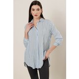 By Saygı Longitudinal Stripe Oversize Shirt Blue Cene