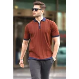 Madmext Tile Zipper Detailed Polo Collar Men's T-Shirt 6874