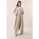 By Saygı Belted Waist Bag Pocket Half Lined Plaid Cachet Coat Beige | shoptok.hr