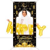 NIKCORP Fotografsko ozadje za ramadan, dekorativni transparent Ramadan Kareem, črno-zlato, pralno, 180x90 cm, za zabave, (5000298776) Cene